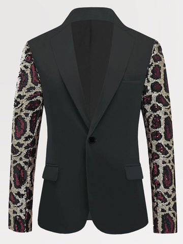 Men's Slim Fit Leopard Sleeve Sequin Tuxedo Jacket SM102801