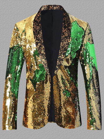 Plus Size Men's Sequin Glitter Tuxedo Blazer Dress Coat SM101301