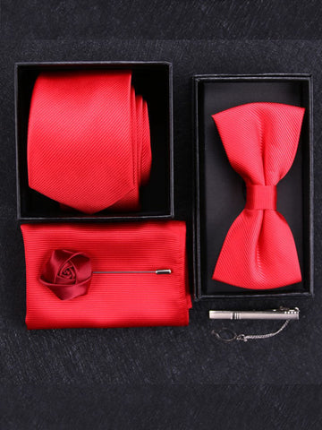 Men's Classic Suits Accessories 5 Piece Set Red SM111003