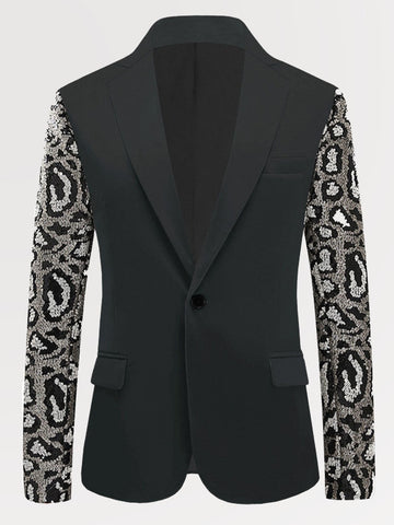 Men's Slim Fit Leopard Sleeve Sequin Tuxedo Jacket SM102801