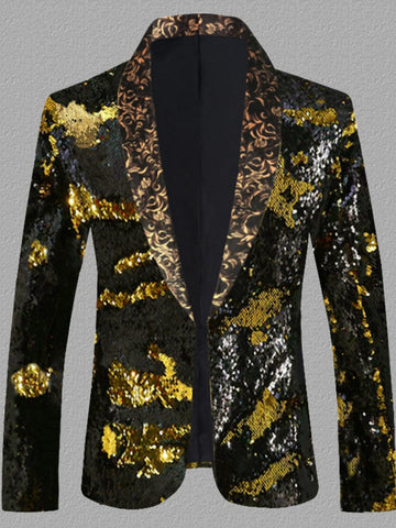 Plus Size Men's Sequin Glitter Tuxedo Blazer Dress Coat SM101301