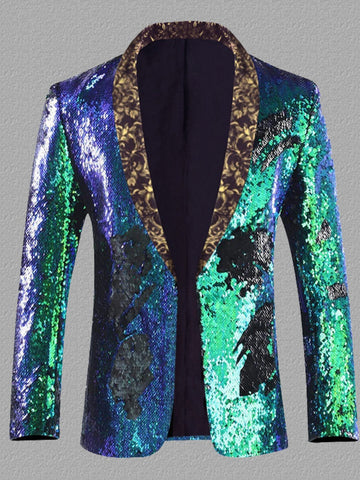 Plus Size Men's Sequin Glitter Tuxedo Blazer Dress Coat SM101301