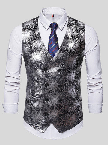 Men's Hot Stamping Print Double Breasted Slim Fit Suit Vest SM090610