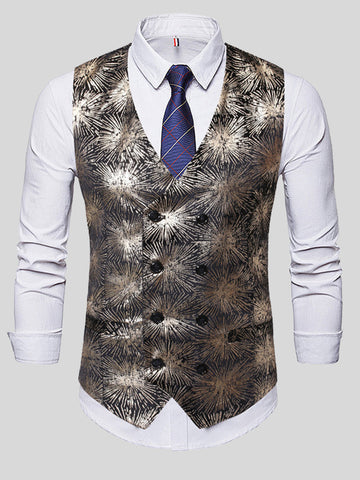 Men's Hot Stamping Print Double Breasted Slim Fit Suit Vest SM090610