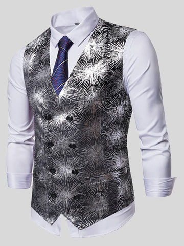 Men's Hot Stamping Print Double Breasted Slim Fit Suit Vest SM090610