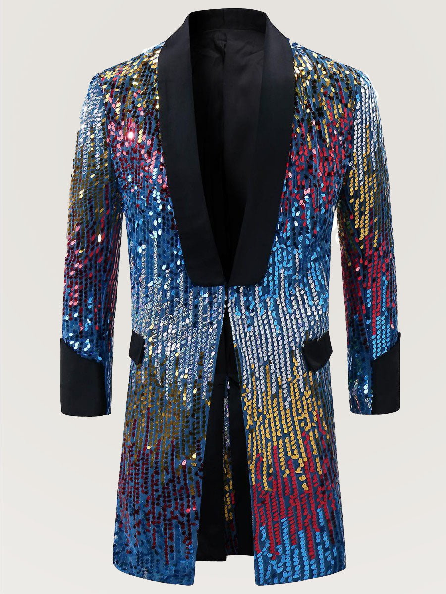 Men's Fashion Party Dazzling Gradient Sequin Mid-length Blazer SM101310