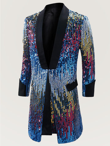 Men's Fashion Party Dazzling Gradient Sequin Mid-length Blazer SM101310