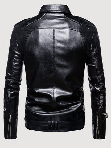 Plus Size Men's Zip Color Block Motorcycle Leather Jacket SM100602