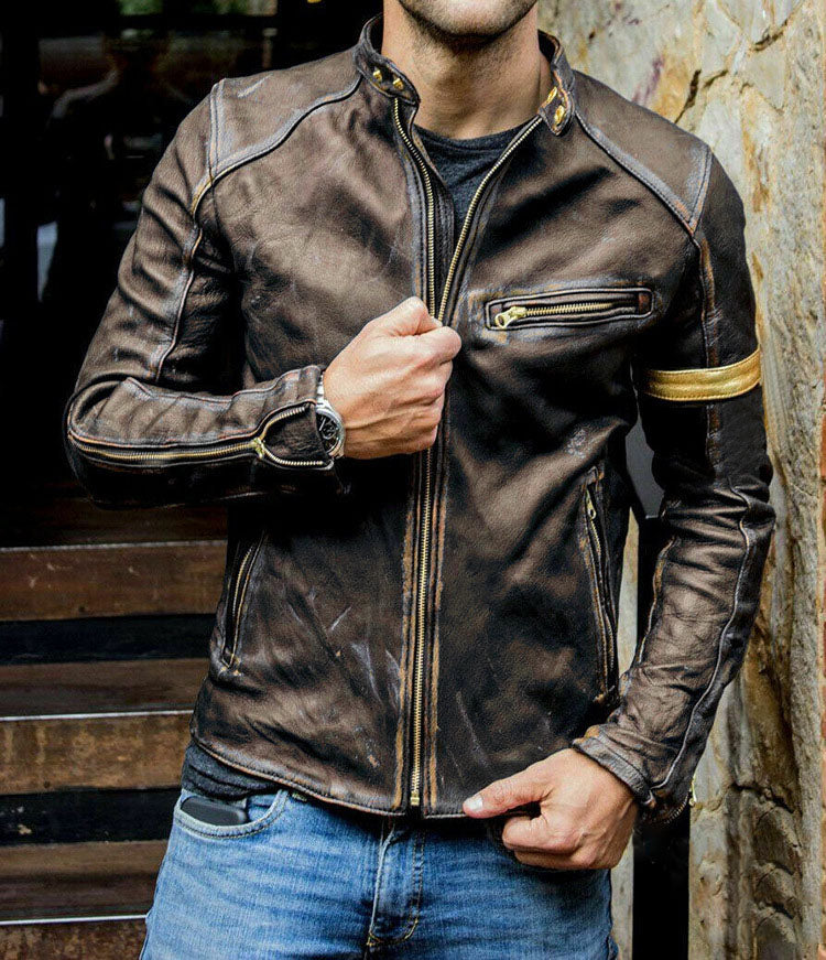 Men's Stand-Up Collar Punk Leather Jacket S092601