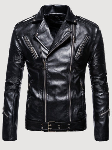 Plus Size Men's Zip Color Block Motorcycle Leather Jacket SM100602