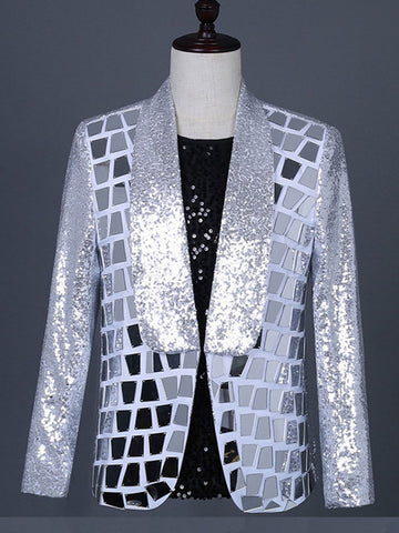 Men's Silver Sequin Reflector Mirror Style Blazer SM110402