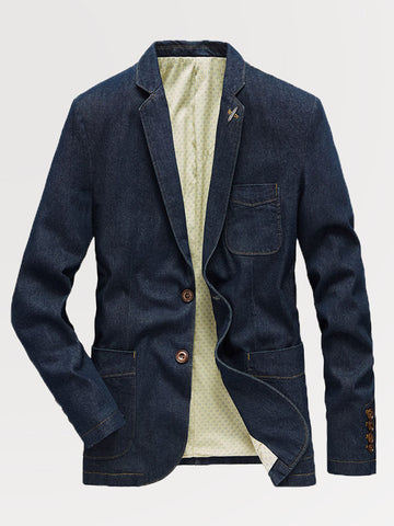 Plus Size Men's Casual Notched Collar Denim Blazer SM102605