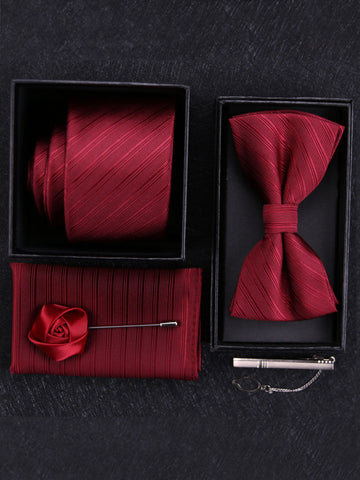 Men's Classic Suits Accessories 5 Piece Set Red SM111003