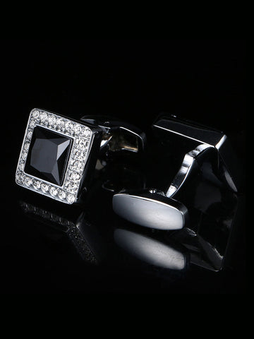 Men's Black Square Zircon Full Diamond Frech Cufflinks SM111008