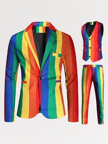 Men's Rainbow Print Pride Parade Blazer 3 Pieces Set SM103103