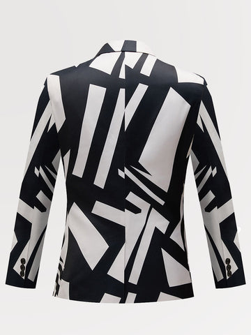 Men's Black  and White Geometric Printed Casual Blazer SM110208