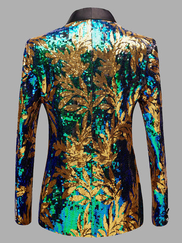 Lapel Green Leaf Sequin Men's Suit SMLB114