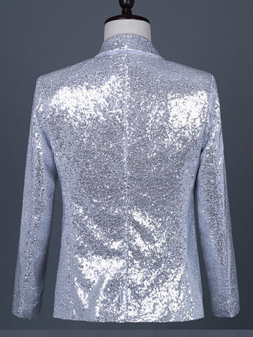 Men's Silver Sequin Reflector Mirror Style Blazer SM110402