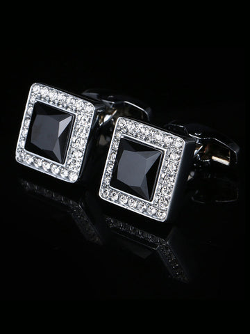 Men's Black Square Zircon Full Diamond Frech Cufflinks SM111008