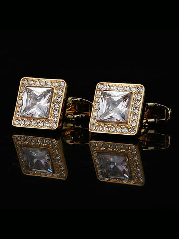 Men's Gold Square Zircon Inlaid Frech Cufflinks SM111007