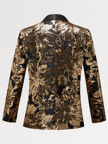 Men's Floral Pattern Gold Sequin Tuxedo Jacket SM110209