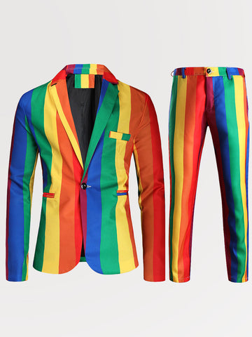 Men's Rainbow Print Pride Parade Blazer 3 Pieces Set SM103103