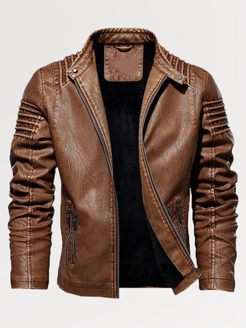 Plus Size Men's Stand Collar Ruffle Casual Leather Jacket SM101505