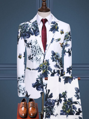 Men's Floral Print Casual Blazer Two Piece Set SM102506