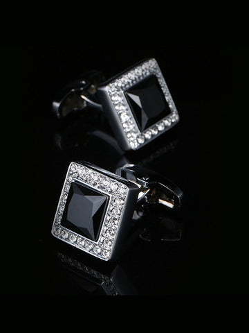 Men's Black Square Zircon Full Diamond Frech Cufflinks SM111008