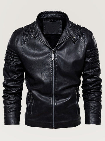 Plus Size Men's Stand Collar Ruffle Casual Leather Jacket SM101505