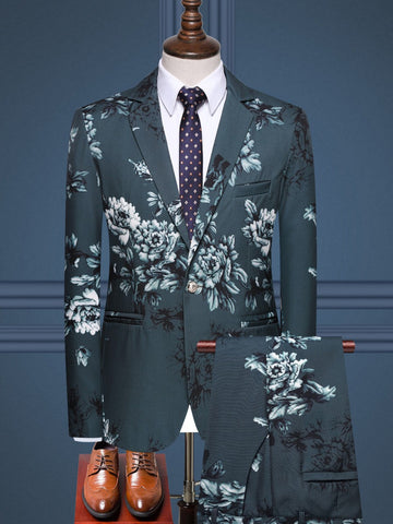 Men's Floral Print Casual Blazer Two Piece Set SM102506