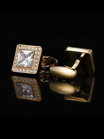 Men's Gold Square Zircon Inlaid Frech Cufflinks SM111007