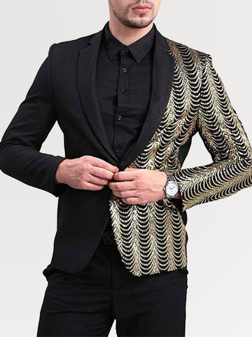 Men's Slim Fit One Button Ripple Sequin Blazer SM110204