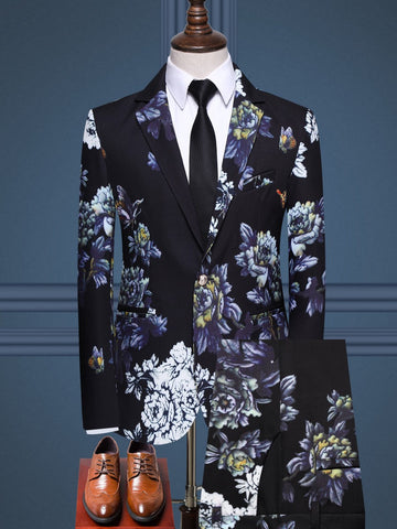 Men's Floral Print Casual Blazer Two Piece Set SM102506