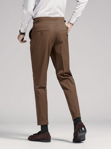 Brown Straight Drape Business High Waist Slim Fit Men's Pants  SMLB170