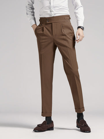 Brown Straight Drape Business High Waist Slim Fit Men's Pants  SMLB170