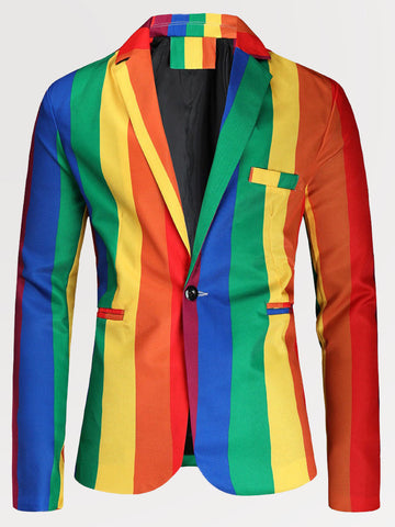 Men's Rainbow Print Pride Parade Blazer 3 Pieces Set SM103103