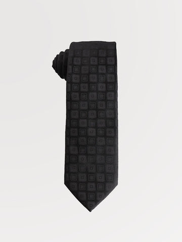 Men's Diamond Square Black Satin Formal Necktie SM112405