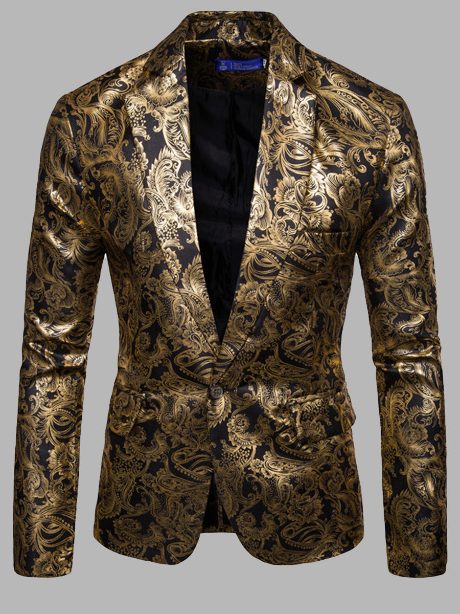 Men's Slim Fit Glossy Foil Print Groomsmen Dress SMLB124