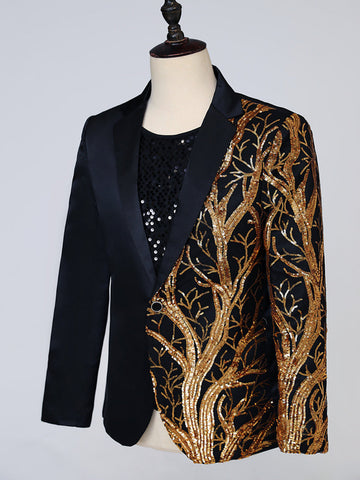 Embroidered Long Sleeve Gold Sequin Blazer SMLB139