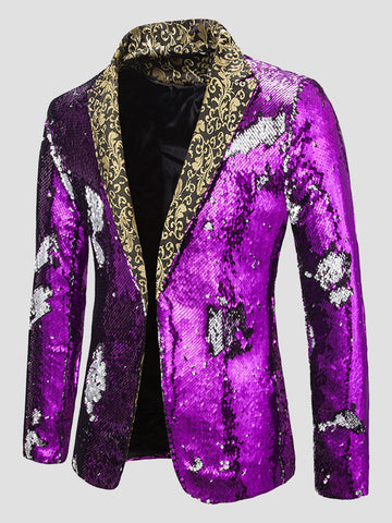 Men's Color Block Sequin Fashion Jacquard Blazer SM100601