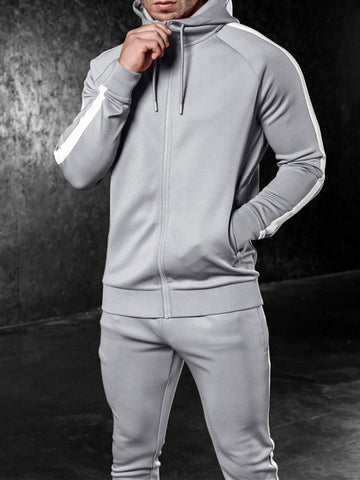 Men's Solid Color Patchwork Hooded Sports Two-Piece Suit SM090529