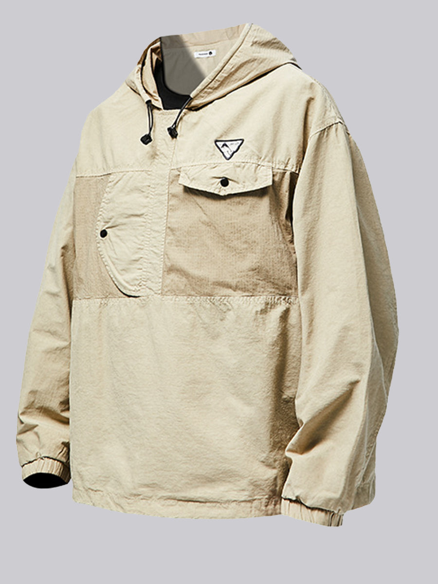 Men's Khaki Oversized Hiking Hooded Jacket SM090702