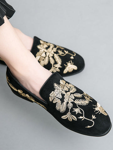 Business Chinese Style Embroidered Black Men's Shoes SM092016