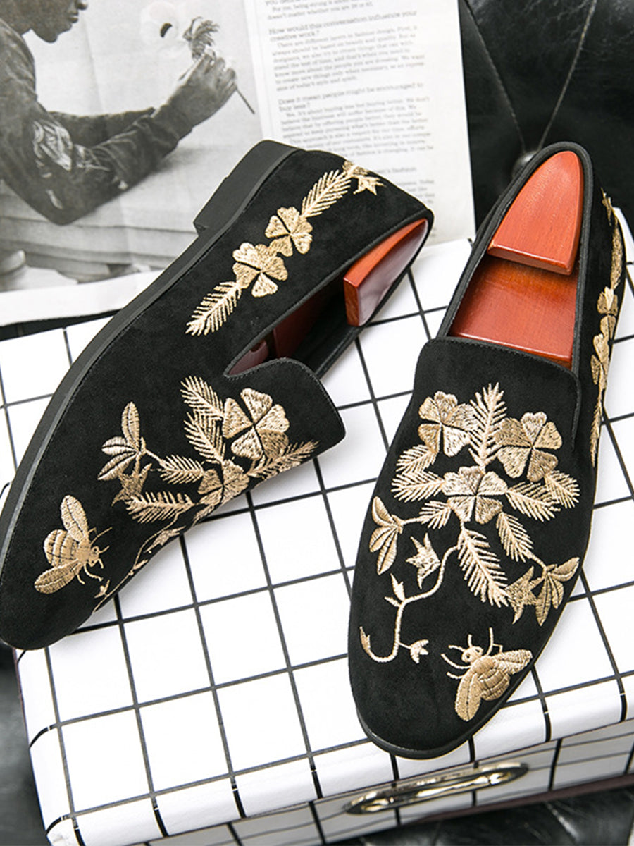 Business Chinese Style Embroidered Black Men's Shoes SM092016