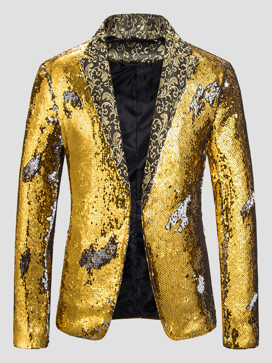 Men's Color Block Sequin Fashion Jacquard Blazer SM100601