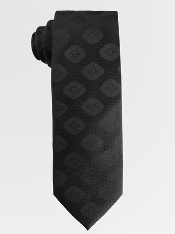 Men's Diamond Square Black Satin Formal Necktie SM112405