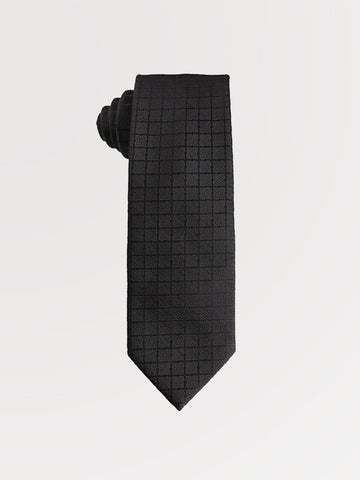 Men's Diamond Square Black Satin Formal Necktie SM112405