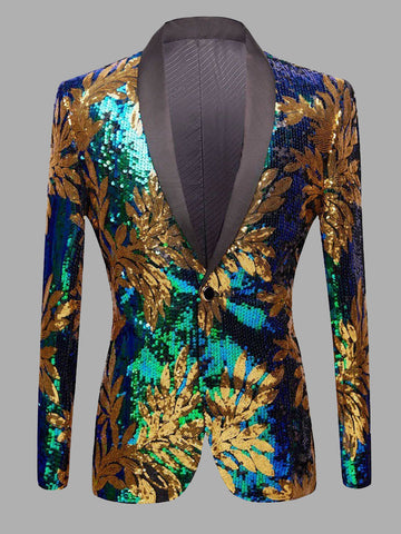 Lapel Green Leaf Sequin Men's Suit SMLB114