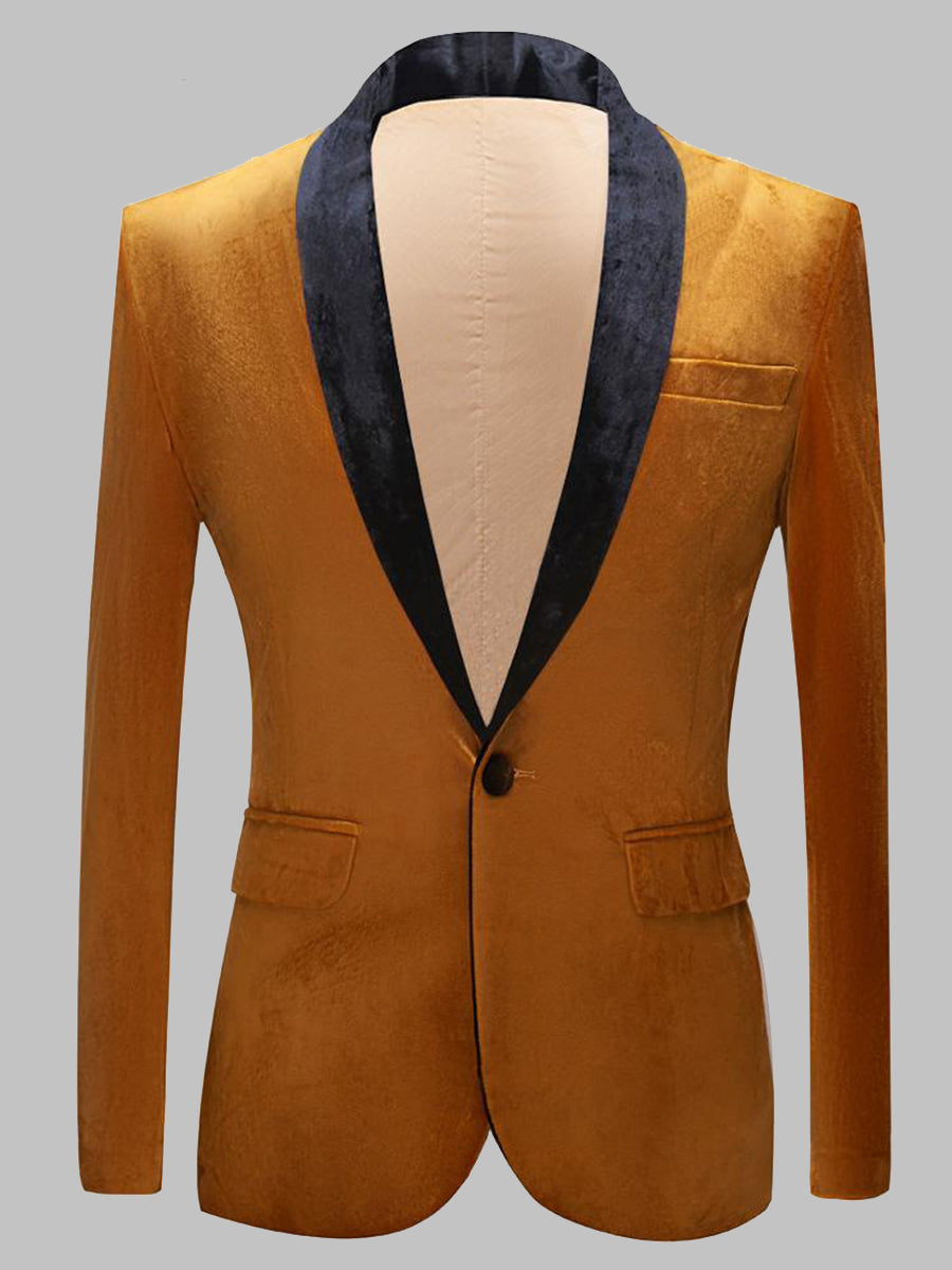 High Quality Men's Classic Gold Velvet Slim Fit Blazer SM090102